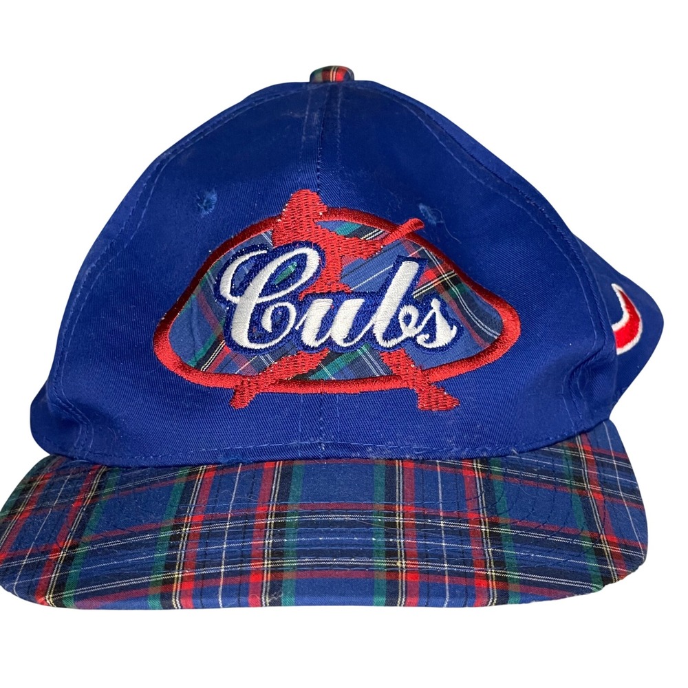 Vintage Chicago Cubs Plaid Brim Snapback Hat Fresh Caps Drew Pearson Blue MLB